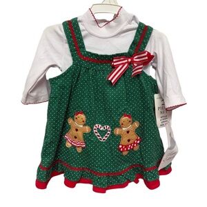 Rare Editions Baby Girl Christmas Dress Gingerbread Jumper Set 12M NWT